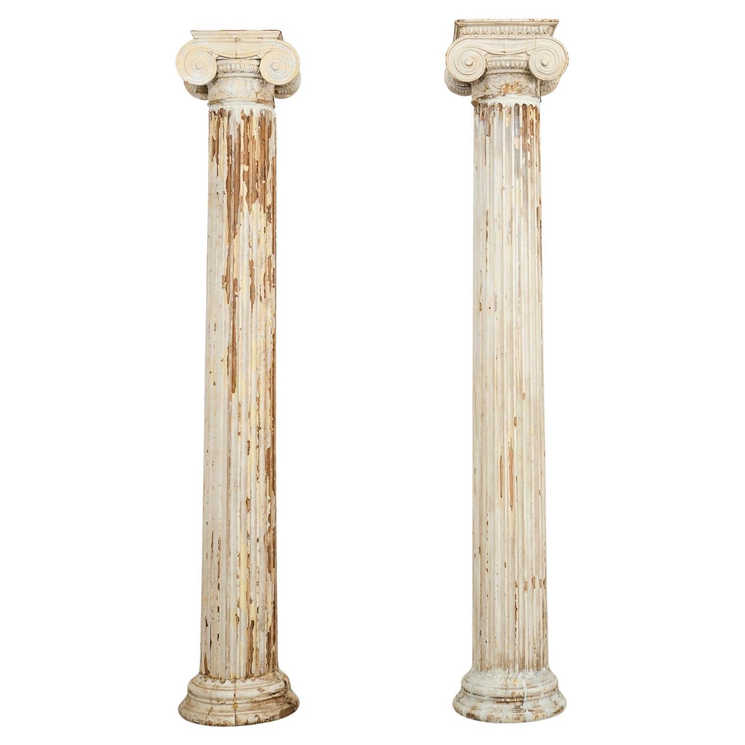 V Style Column Neoclassical Columns Pair Of Distressed Greco Roman Neoclassical Style