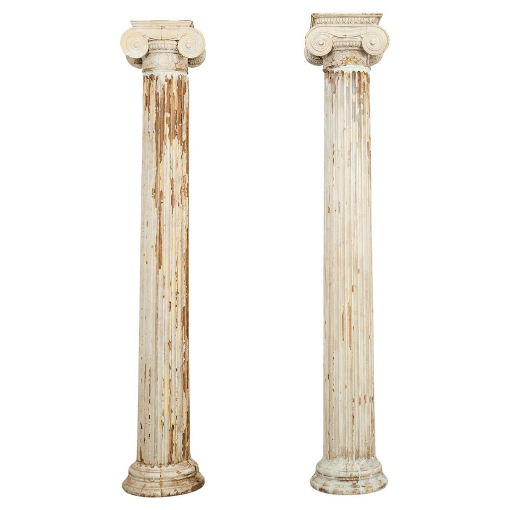 Pair of Distressed Greco-Roman Neoclassical Style Ionic Columns