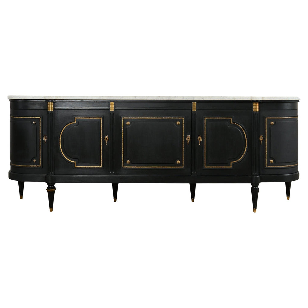 Grand Louis XVI Style Marble Top Ebonized Sideboard Buffet