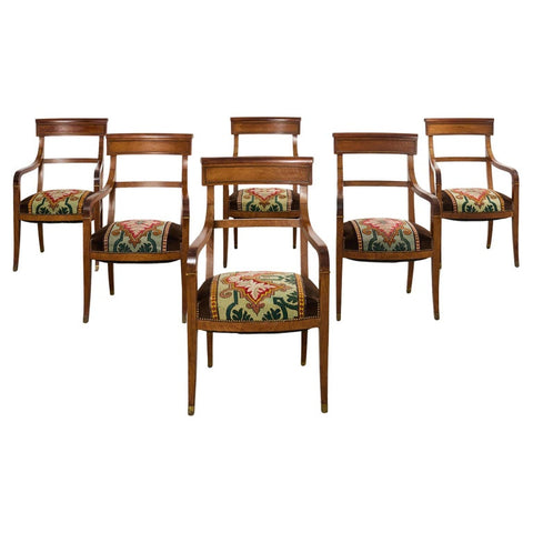 Set of Six English Regency Walnut Dining or Library Armchairs