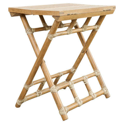 McGuire Rattan Oak Campaign Style Folding Drink Table