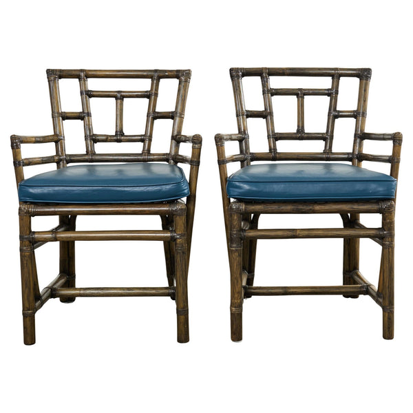 Pair of McGuire Organic Modern Rattan Library Armchairs