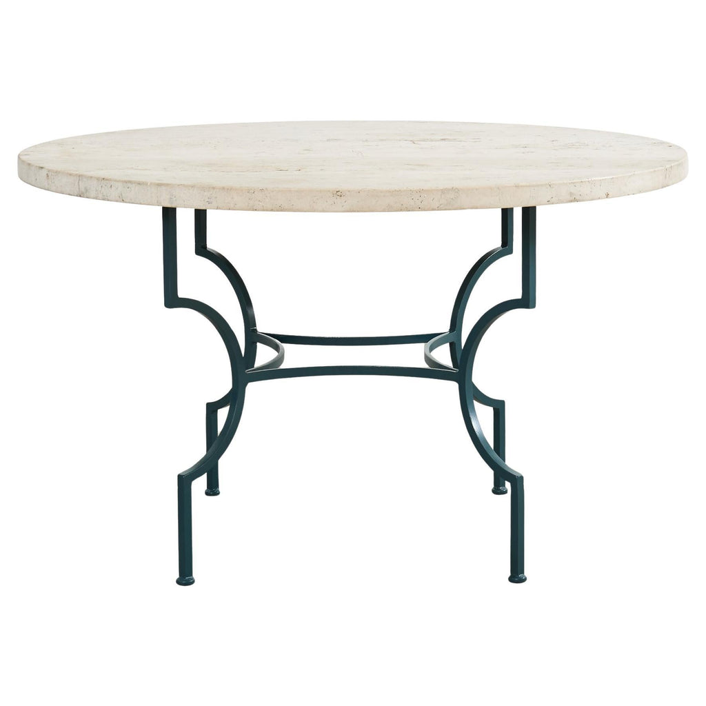 Neoclassical Style Travertine Iron Garden Dining Table