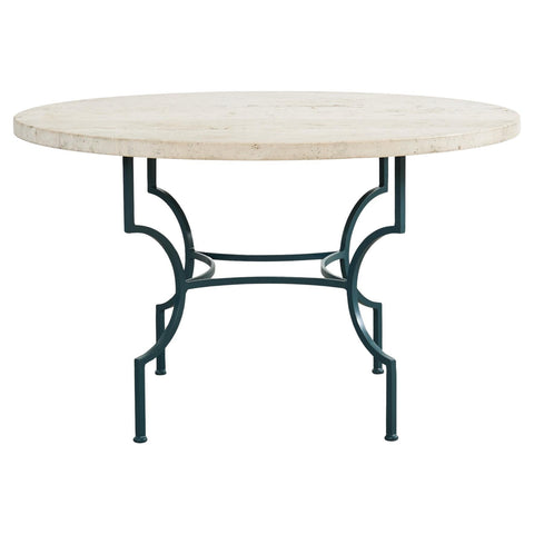 Neoclassical Style Travertine Iron Garden Dining Table