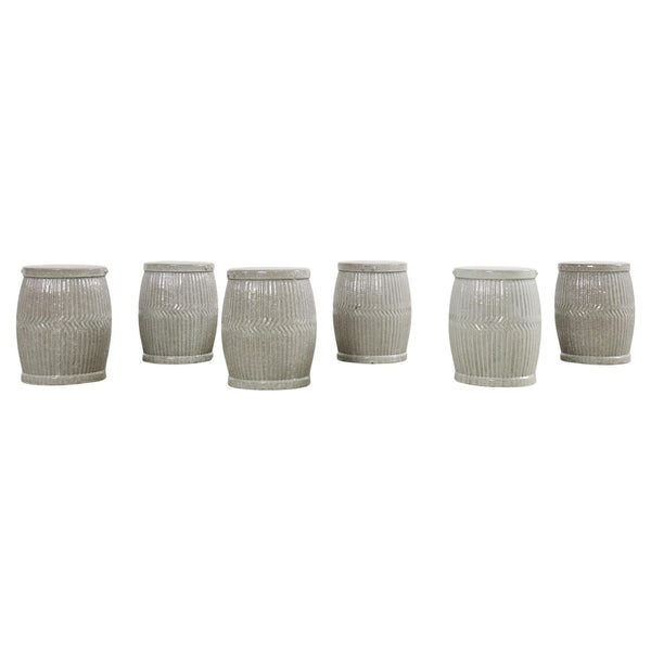 Set of Six Ceramic Drum Garden Stools or Drink Table