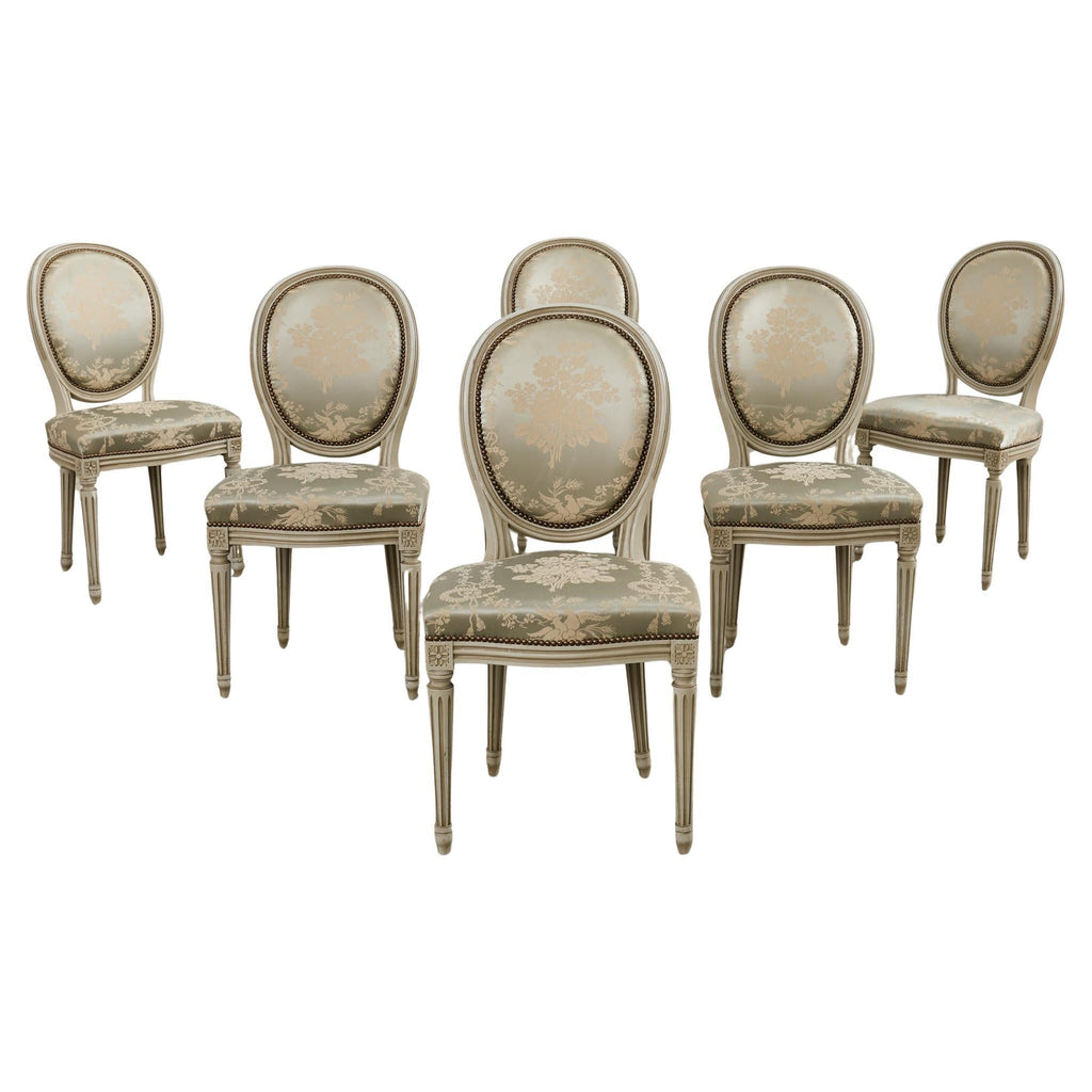 Set of Six French Louis XVI Style Painted Dining Chairs