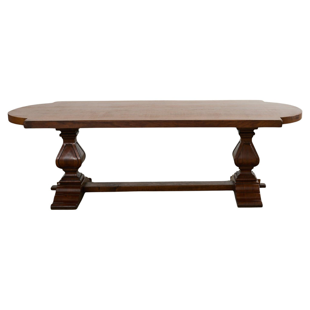 Country Italian Oak Farmhouse Trestle Dining Table Round Ends