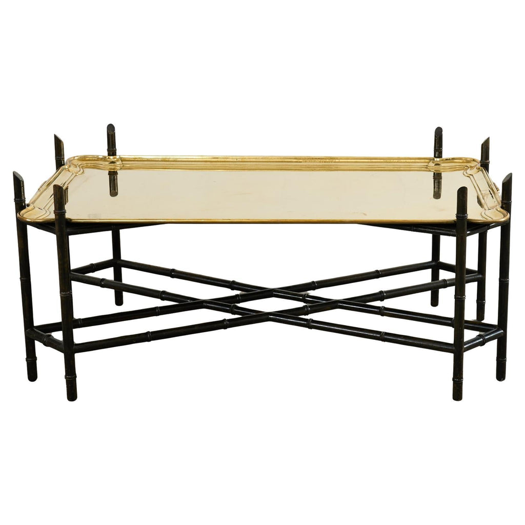 German Regency Brass Tray Faux Bamboo Cocktail Table
