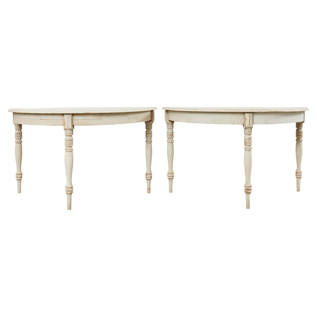Pair of Swedish Gustavian Style Painted Pine Demilune Consoles