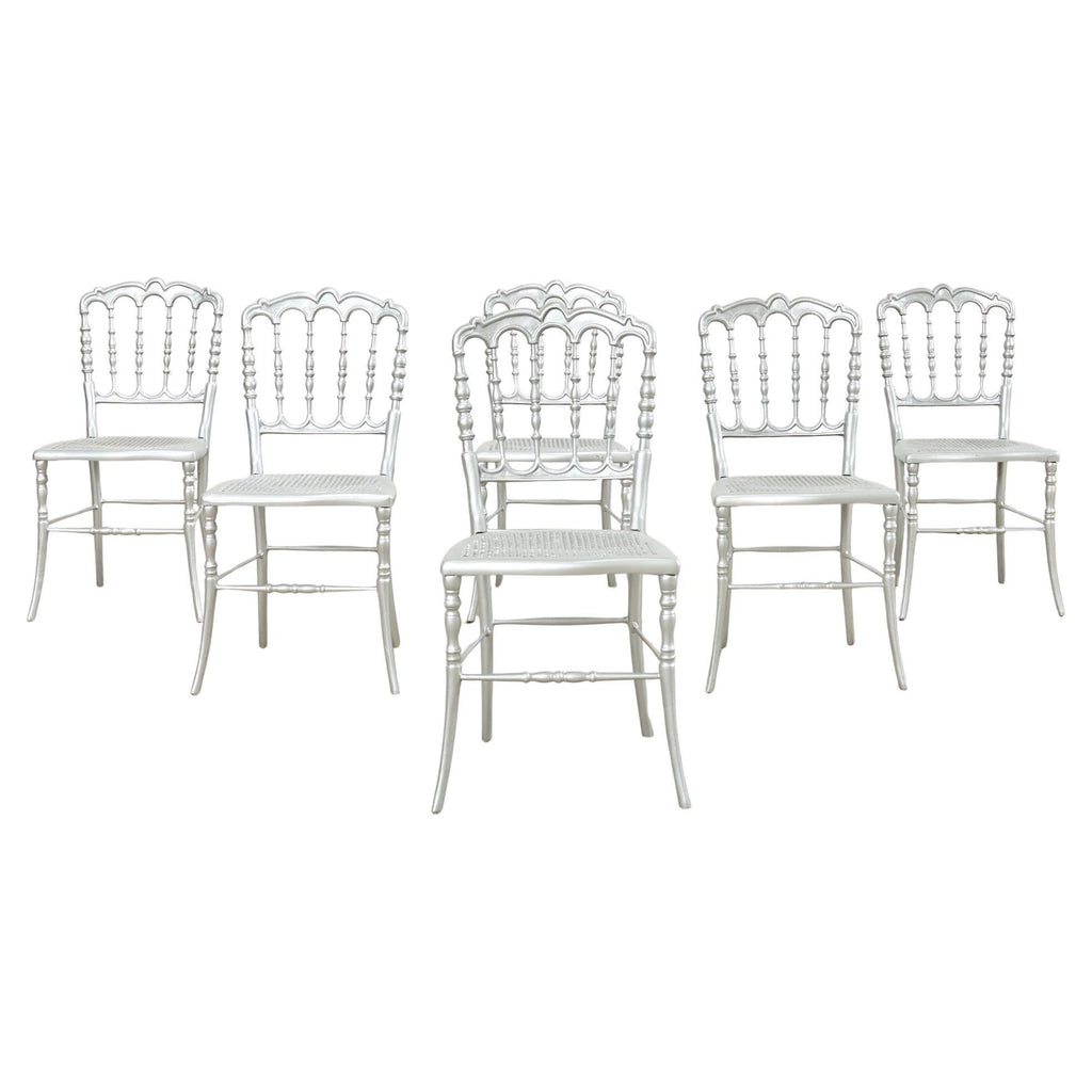 Set of Six Italian Silvered Iron Chiavari Dining Chairs