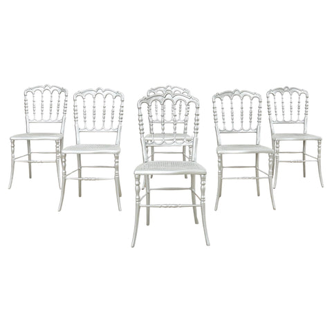Set of Six Italian Silvered Iron Chiavari Dining Chairs
