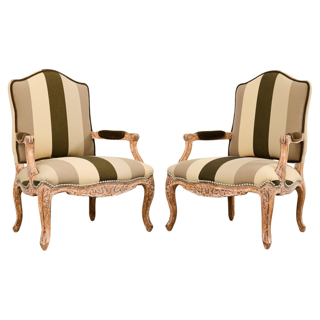 Pair of Louis XV French Provincial Style Fauteuil Armchairs by Kreiss