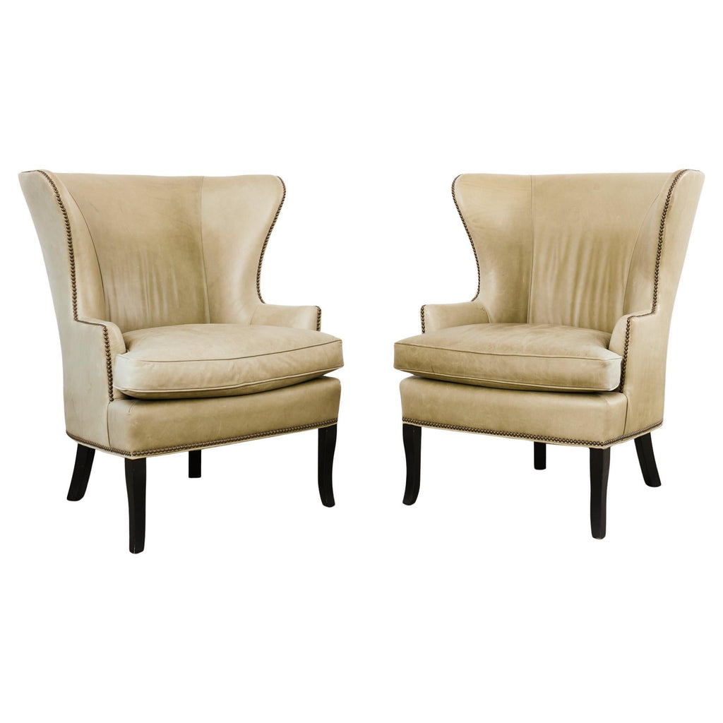 Pair of Midcentury Style Leather Butterfly Wingback Chairs