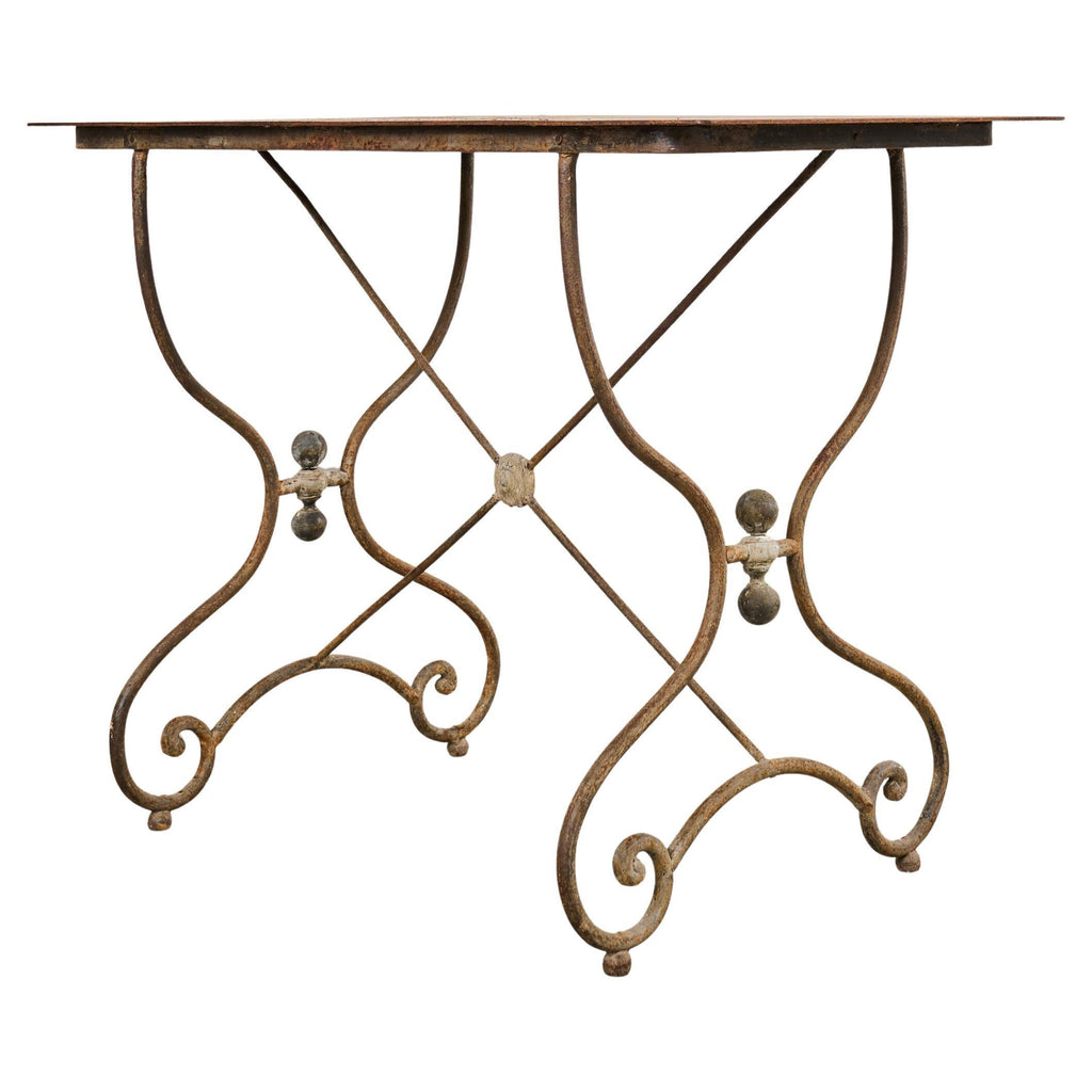 French Art Nouveau Patinated Iron Bronze Garden Bistro Table
