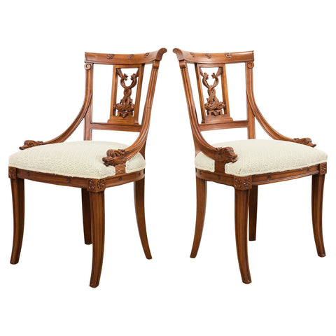Pair of Napoleonic Empire Style Gondola Chairs with Dolphins