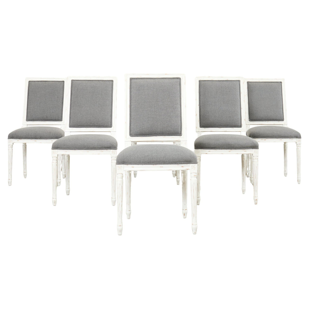 Set of Six Louis XVI Style Square Back Painted Dining Chairs