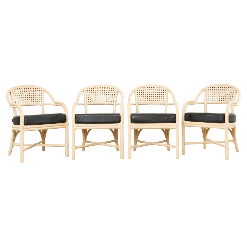 Set of Four McGuire Rattan Laced Rawhide Barrel Armchairs
