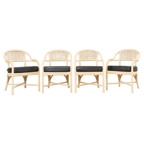 Set of Four McGuire Rattan Laced Rawhide Barrel Armchairs