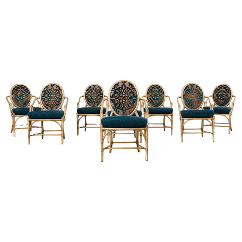 Set of Eight McGuire Gilt Rattan Caned Dining Chairs