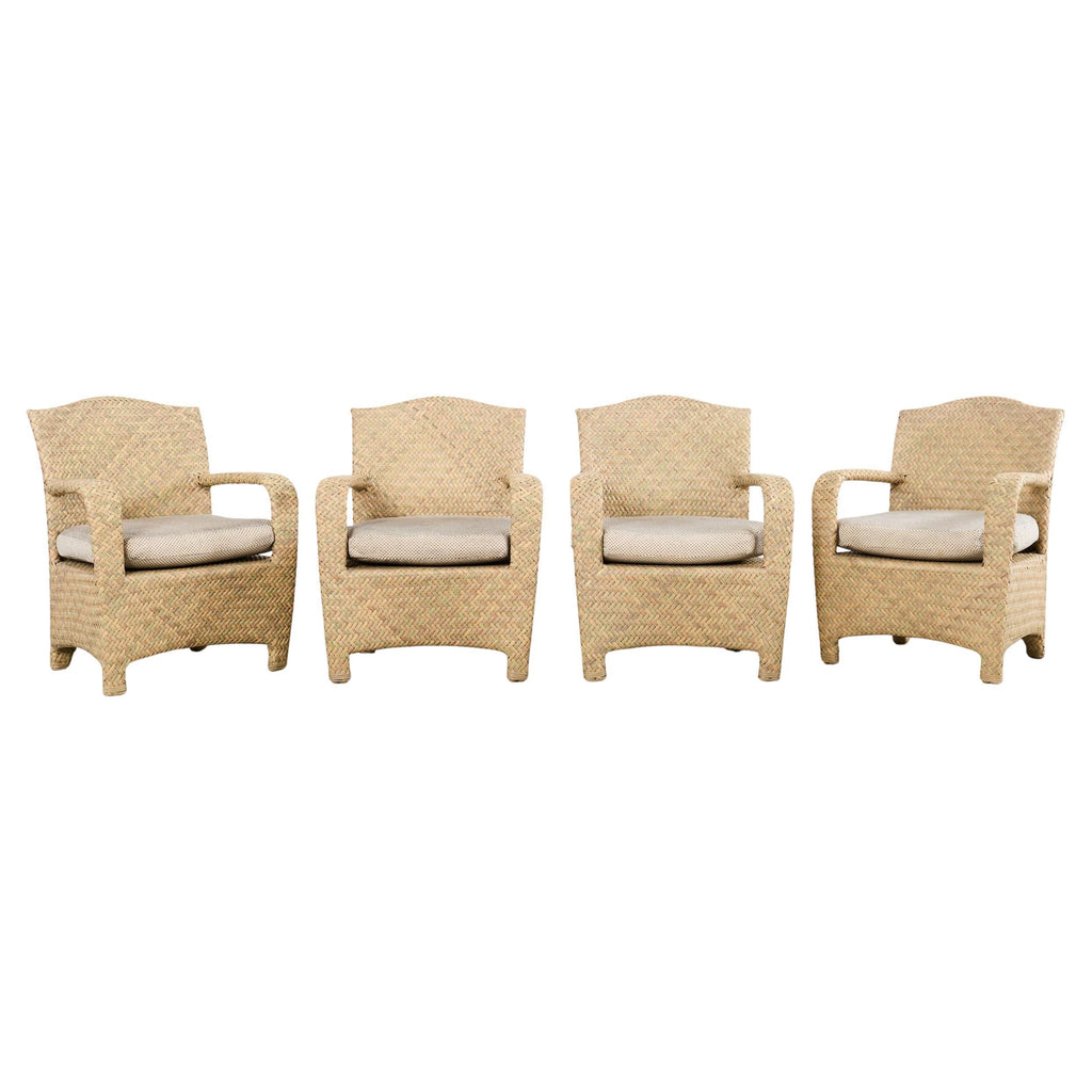 Set of Four Brown Jordan Wicker Havana Garden Armchairs