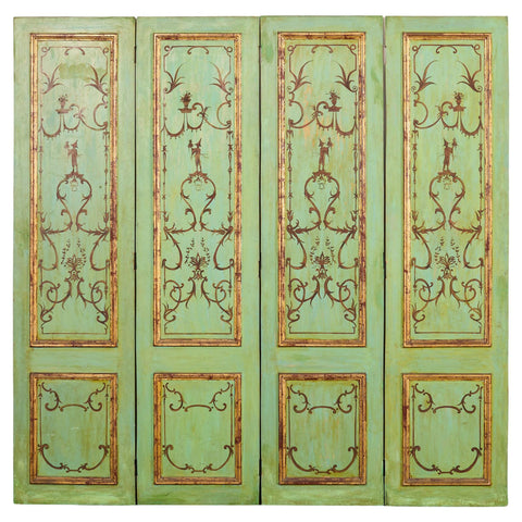 Set of Four Italian Chinoiserie Painted Wood Panels