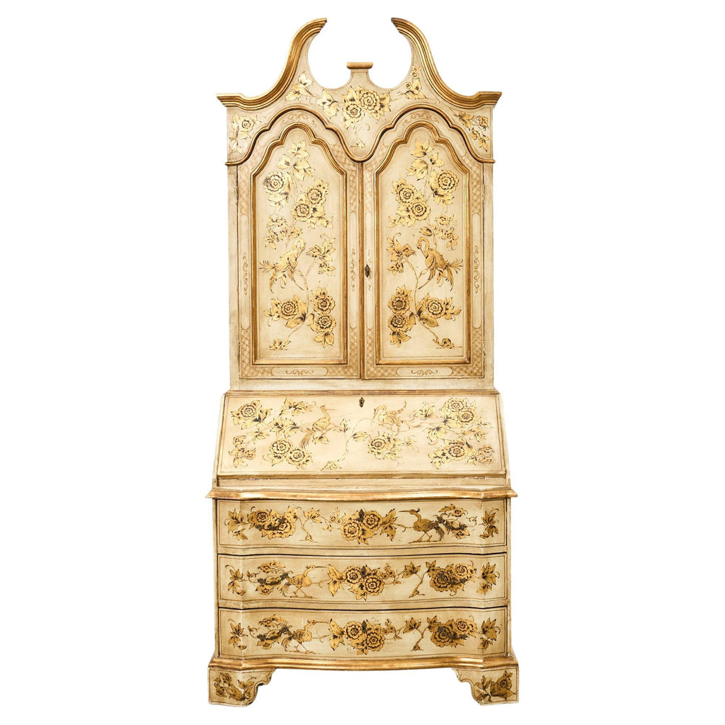 Venetian Style Chinoiserie Decorated Parcel Gilt Secretary