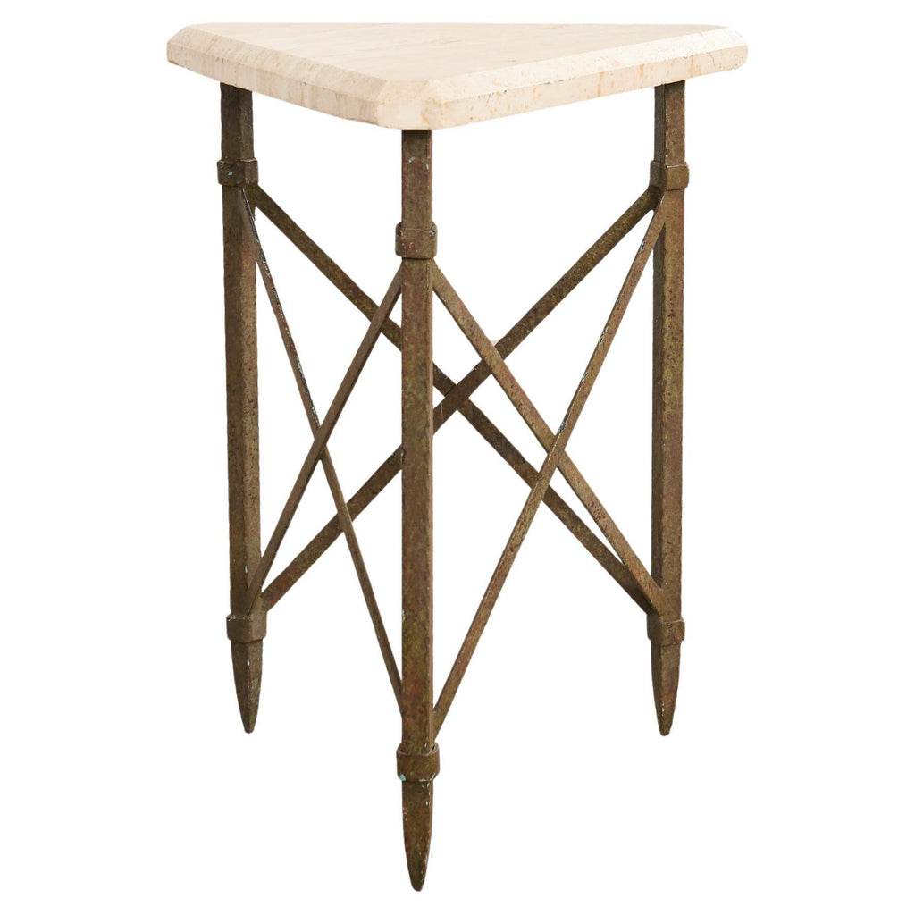Formations Patinated Iron Travertine Triangular Drink Table