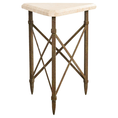 Formations Patinated Iron Travertine Triangular Drink Table