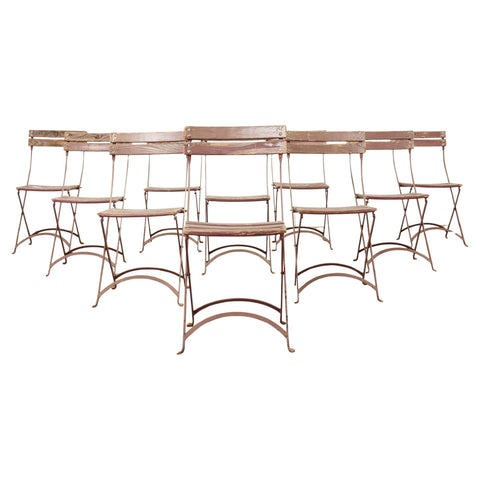 Set of Ten French Folding Iron Bistro Dining Chairs