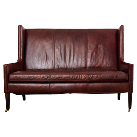 Modern Leather Wingback Sofa Settee with Casters