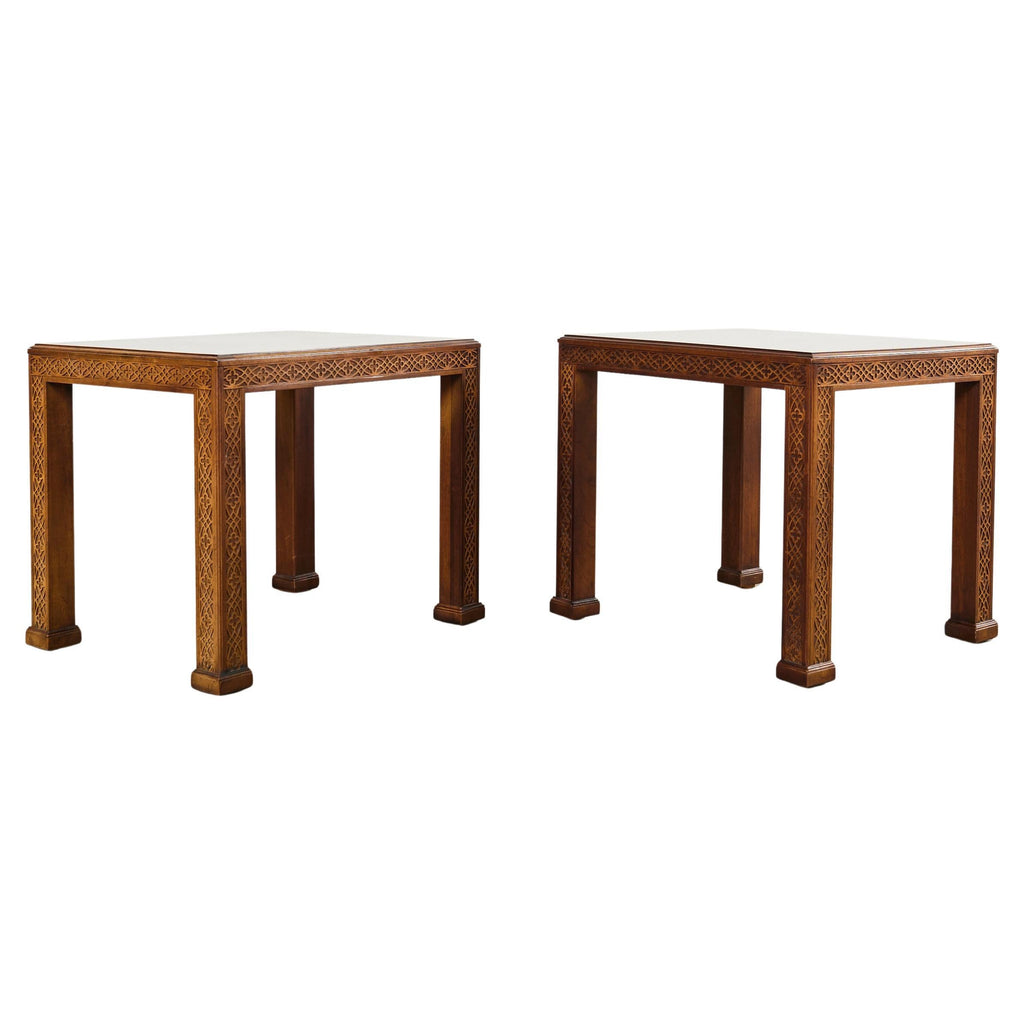 Pair of Henredon Chinese Chippendale Mahogany Side End Tables
