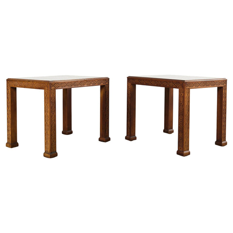 Pair of Henredon Chinese Chippendale Mahogany Side End Tables