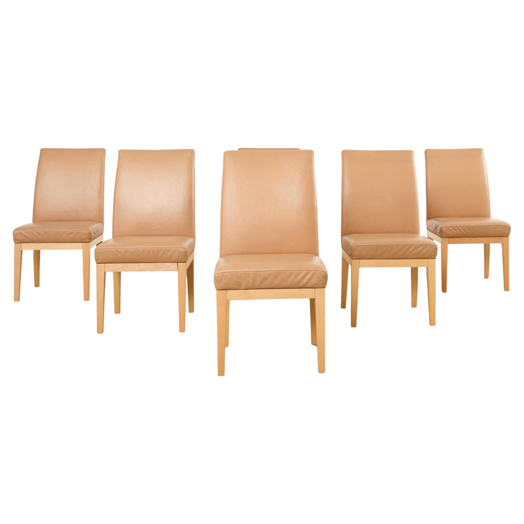 Set of Six De Sede Camel Leather Parsons Dining Chairs