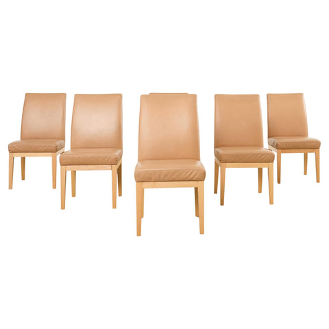 Set of Six De Sede Camel Leather Parsons Dining Chairs