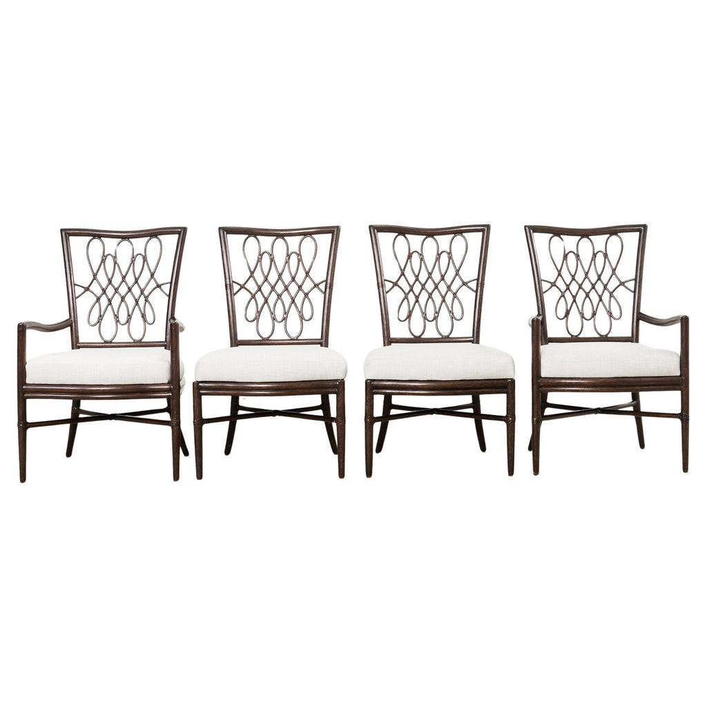 Set of Four Barbara Barry Rattan Script Dining Chairs