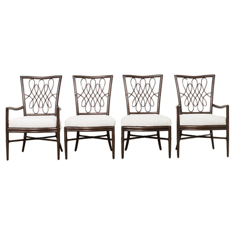 Set of Four Barbara Barry Rattan Script Dining Chairs