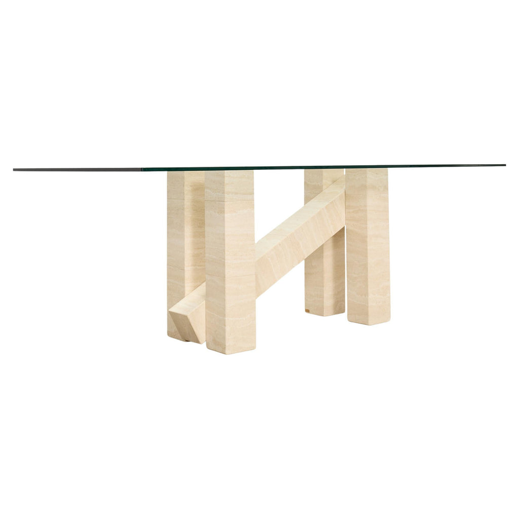 Italian Midcentury Sculptural Travertine Dining Table 7 Ft.