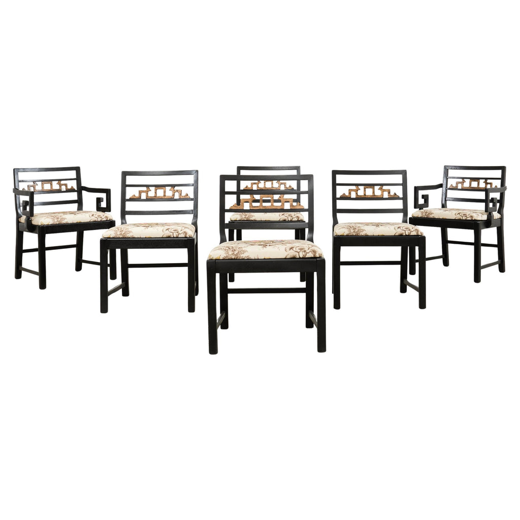 Set of Six Baker Chinoiserie Greek Key Dining Chairs 1960
