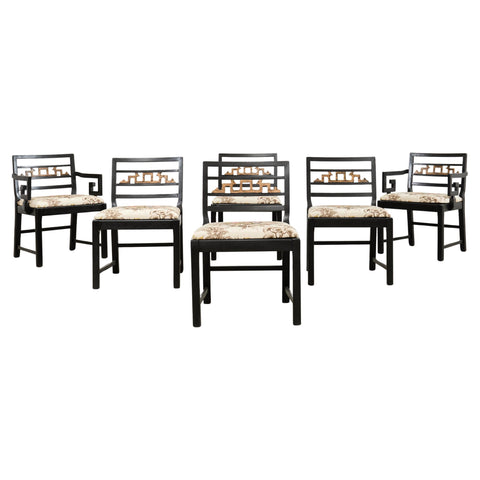 Set of Six Baker Chinoiserie Greek Key Dining Chairs 1960