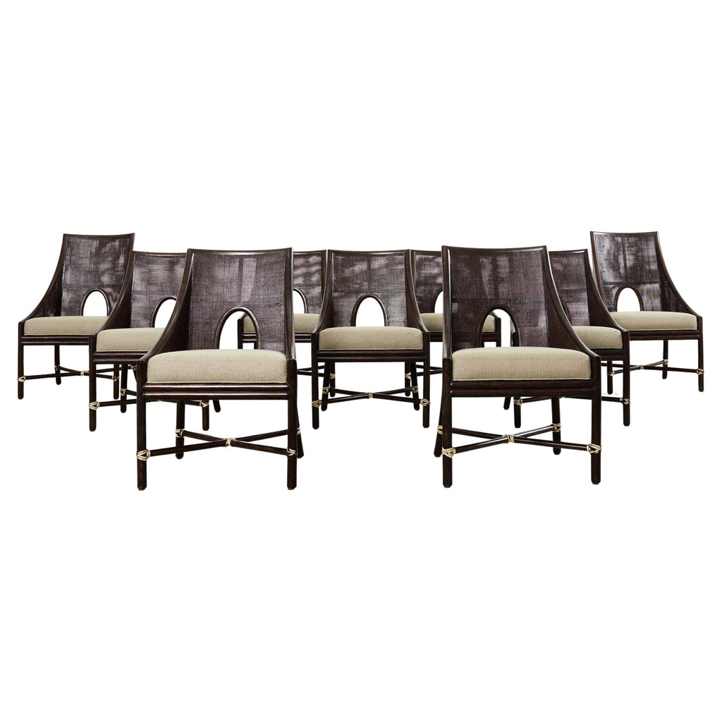 Set of Ten Barbara Barry for McGuire Caned Dining Armchairs