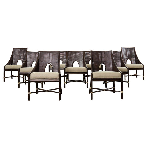 Set of Ten Barbara Barry for McGuire Caned Dining Armchairs