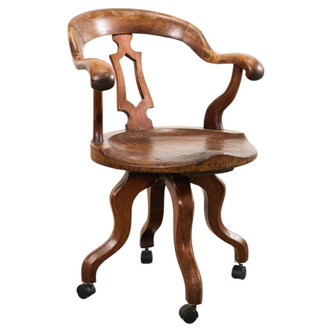 19th Century English Victorian Swivel Captains Desk Chair