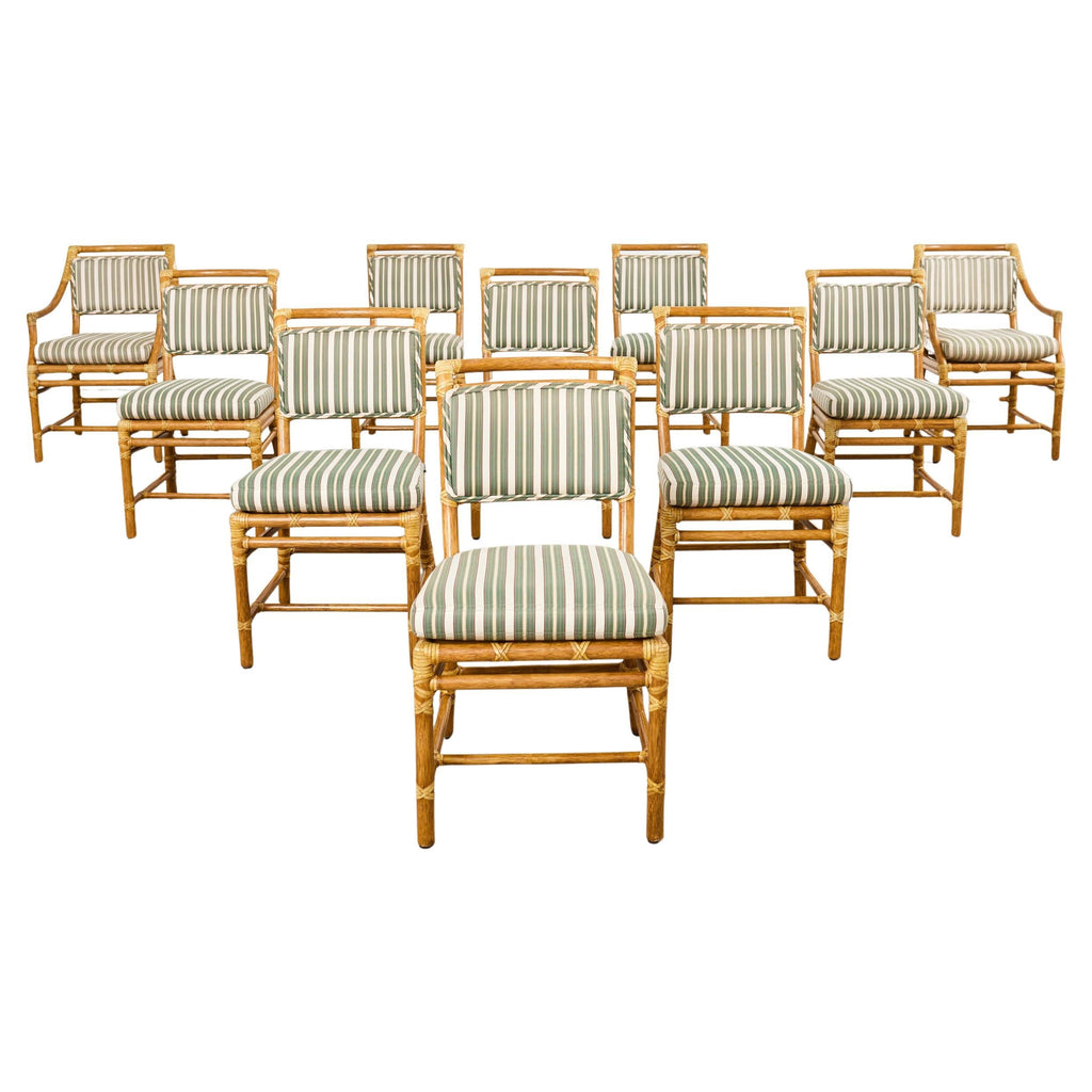 Set of Ten McGuire Rattan X-Back Dining Chairs