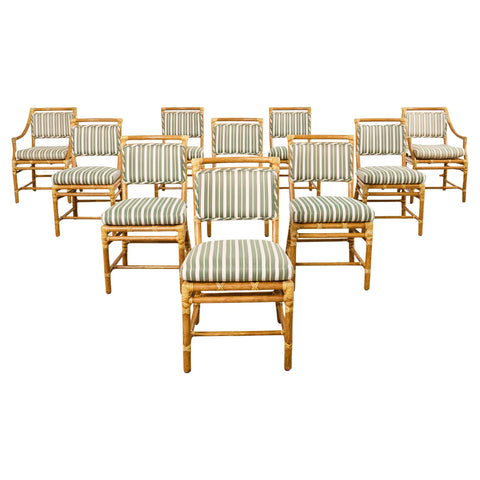 Set of Ten McGuire Rattan X-Back Dining Chairs