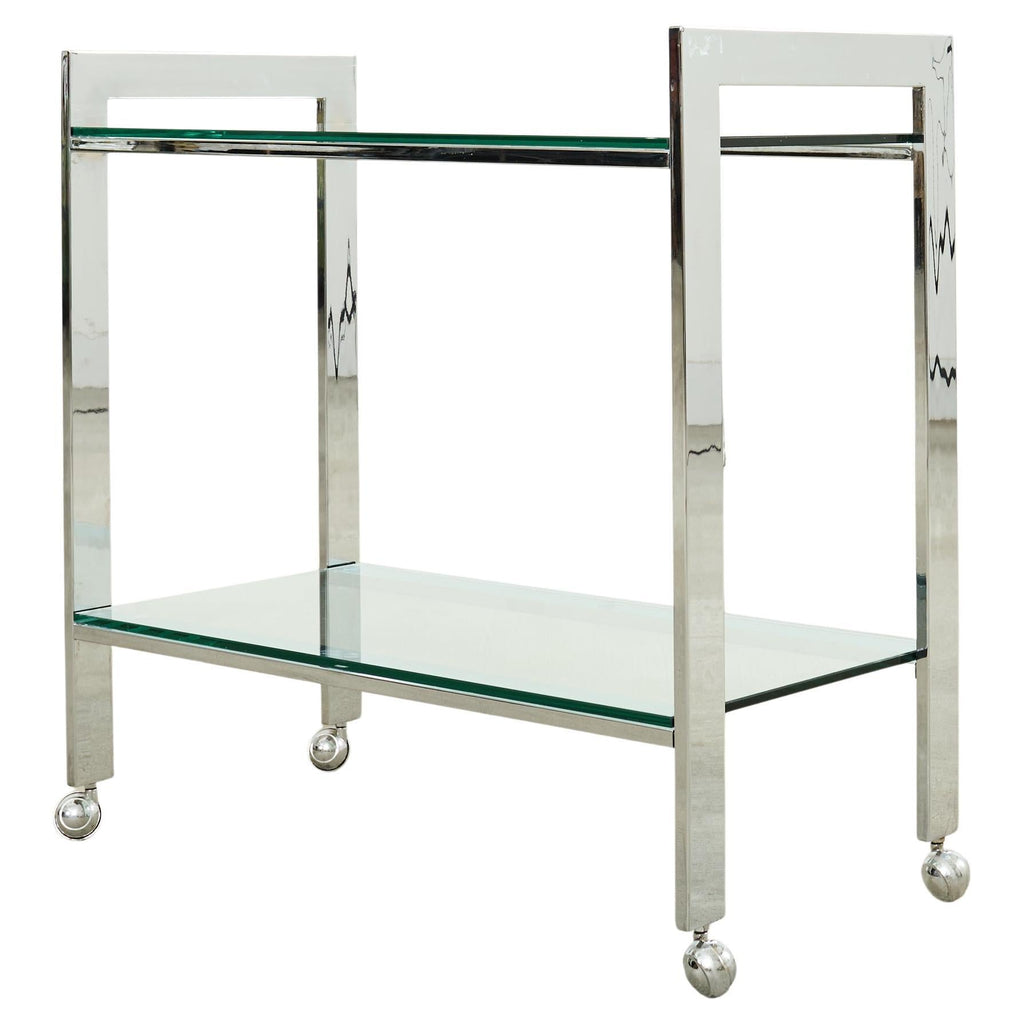 Milo Baughman Style Mid-century Chrome Two Tier Bar Cart