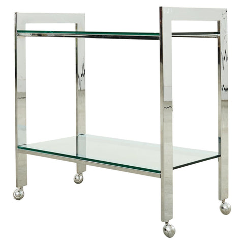 Milo Baughman Style Mid-century Chrome Two Tier Bar Cart