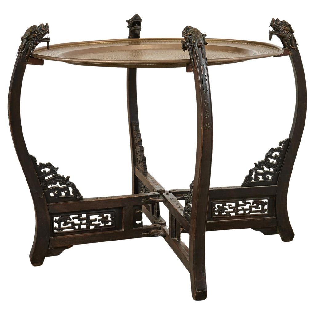 Chinese Qing Style Brass Tray Table with Dragon Supports