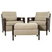 Pair Thomas Pheasant McGuire Rattan Lounge Chairs + Ottoman
