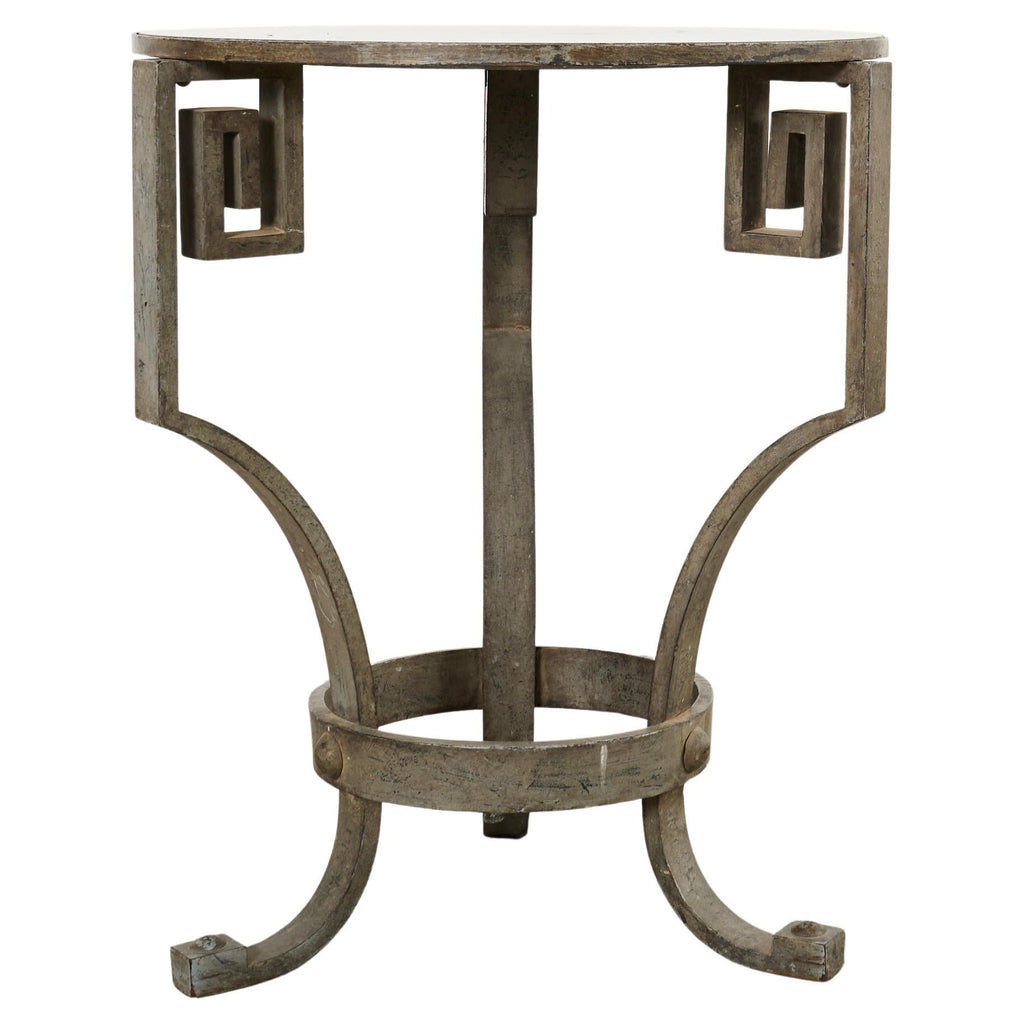 Neoclassical Greek Key Iron Marble Top Drinks Table