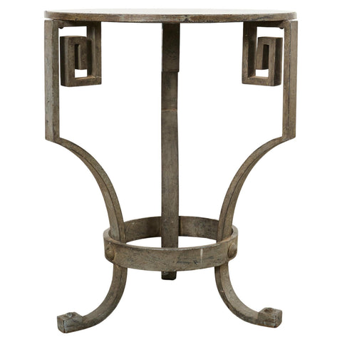 Neoclassical Greek Key Iron Marble Top Drinks Table